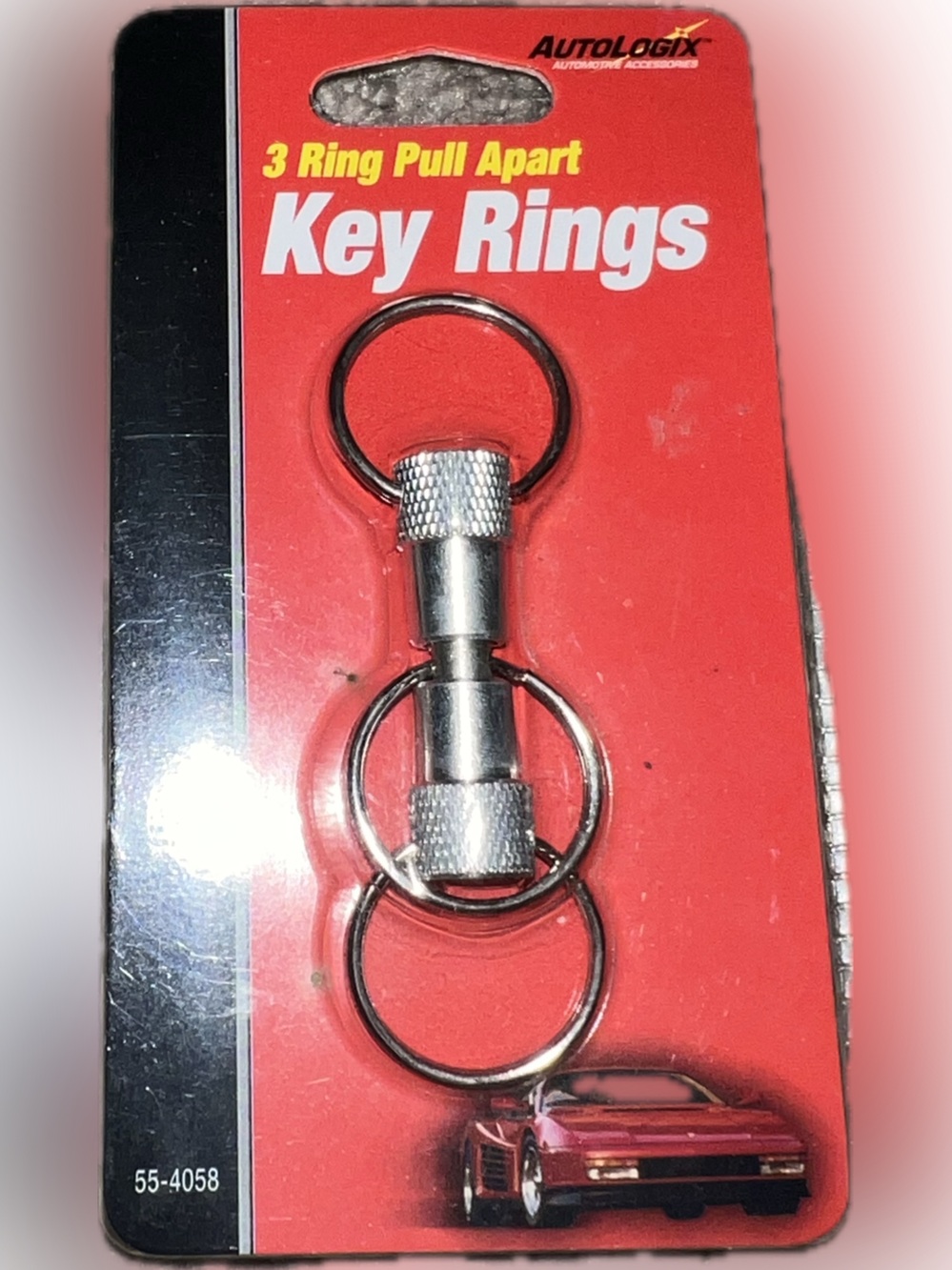 💥New Vintage Autologix 3 Ring Pull Apart Keyring Metal Auto Accessory